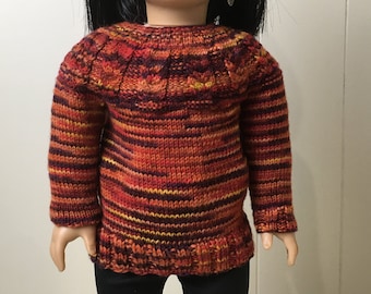 18" Doll Sweater, Hand Knit Sweater, Varigated Sweater, made to fit American Girl Doll, Hand Knit Doll Clothes