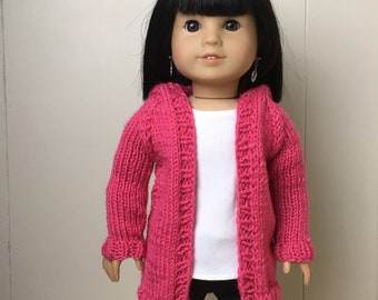 Pink Sweater, American Made for Girl Doll, Hand Knit Sweater,  18" doll clothes, Hand Knit Clothes, Spring Sweater, Doll Sweater, Hoodie