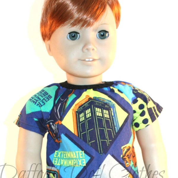 18 inch Doll Clothes, Made with Doctor Who Fabric, American Boy Doll Shirt, Geeky Doll Clothes, 18 inch Doll Clothes