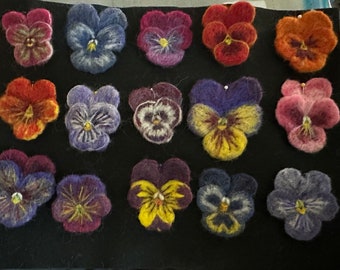 Needle Felted Pansy Pin: Floral Brooch