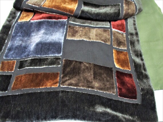 Elegant Vintage Velvet Color Block Scarf Long 10"