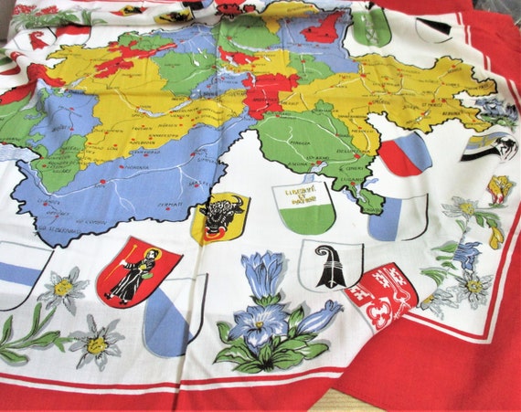 Switzerland Souvenir Scarf Large Vintage Scarf Map