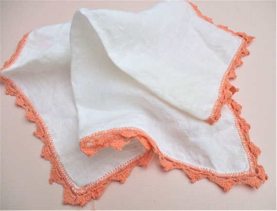 Multi-Pastel Embroidered Colors of Small Child Pretty Vintage Hankie with Crocheted Edges
