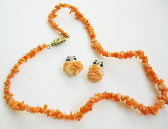 Choker Set Coral Necklace Earring Set Peach Pink B