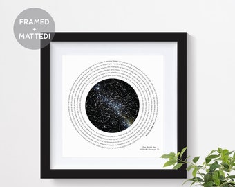 Custom Night Sky & Song Lyrics Framed Print, Star Map Art, Song Lyric Wall Art, Song Lyric Gifts, First Anniversary Paper Gift