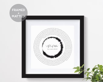 Square Custom Framed Song Lyrics & Sound Wave, 14" Square, First Anniversary Gift, 1st Anniversary Paper Gift, Engagement Gift, Wedding Gift