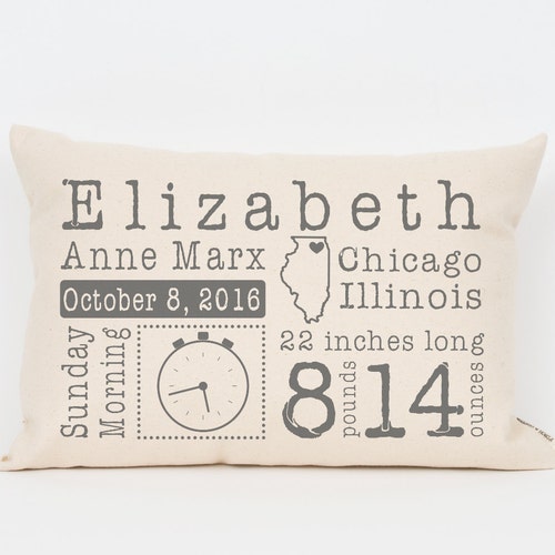 Custom Unique Baby Gift Baby Stats Pillow Custom Baby Etsy