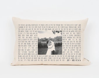 Custom Song Lyric & Photo Pillow, Personalized Pillow, Anniversary Gifts for Her, Gift for Bride, Anniversary Pillow, 2nd Anniversary