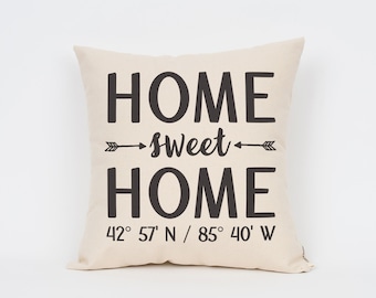 Personalized Home Sweet Home Pillow 16", Custom Coordinates, Housewarming Gift, Realtor Gift, Home Pillow, Custom Pillow