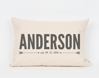 Name & Date Pillow, Custom Last Name Pillow, Wedding Gift, Housewarming Gift, Gift for Family, Closing Gift, Custom Name, Wedding Date