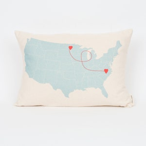 Personalized USA Map Pillow, Gift for Mom, Long Distance Love Pillow, Custom Map Pillow, State to State Pillow, Gift for Best Friend image 1