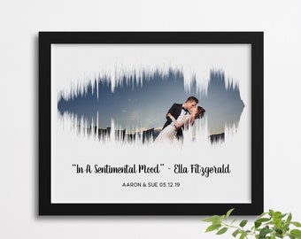 Custom Photo & Sound Wave Poster, Wedding Photo Gift, Gift for Boyfriend, Gift for Her, First Anniversary Gift Idea, Paper Gift
