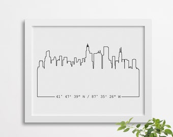 Custom City Skyline & Coordinates Poster, Housewarming Gift, Gift for Him, Gift for Brother, Apartment Decor, Modern Wall Art