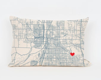 Custom Street Map Pillow, Personalized Map Pillow, Map Gift, Housewarming Gift, Going Away Gift, Gift for Grad, Home Pillow, Realtor Gift