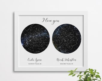 Personalized 2 Sky Constellation Poster, Under This Sky Poster, New Baby Gift, Night Sky Print, Gift for Mom, Gift for Dad, Star Map
