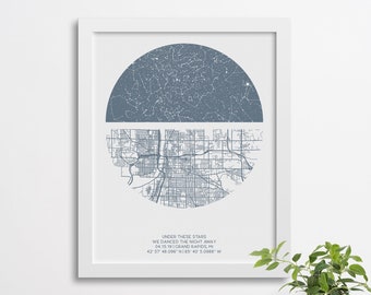 Custom Star Map & Street Map, Anniversary Gift Idea, Unique Wedding Gift, Night Sky Wedding Gift, Framed Night Sky Poster