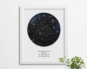 Custom Night Sky Poster Available Framed, Star Map by Date, Constellation Print, First Anniversary Gift, Wedding Gift, Star Print