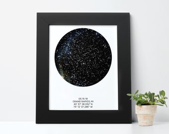 Custom Night Sky Print, Available Framed, Star Map by Date, Anniversary Gift for Him, Gift for Husband, 1 Year Anniversary, Custom Star Map