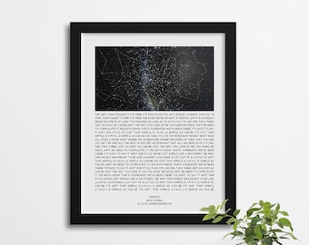 Custom Night Sky & Song Lyric Poster, Song Lyric Print, Custom Constellation Map, Personalized First Anniversary Gift