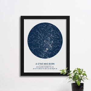 Custom Star Map by Date Poster, Available Framed, Unique Gift Idea, Constellation Print, First Anniversary Gift, Wedding Gift, Gift for Men image 2