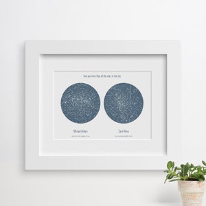Custom Double Sky Star Map, Night Sky Print, Framed Constellation Map, Gift for Mom, Gift for Boyfriend, Custom Anniversary Gift Idea