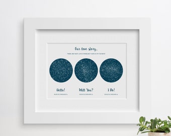 3 Sky Star Map, Custom Anniversary Gift, Personalized Gift for Him, Wedding Date Print, Custom Night Sky Print, Hello Will You I do