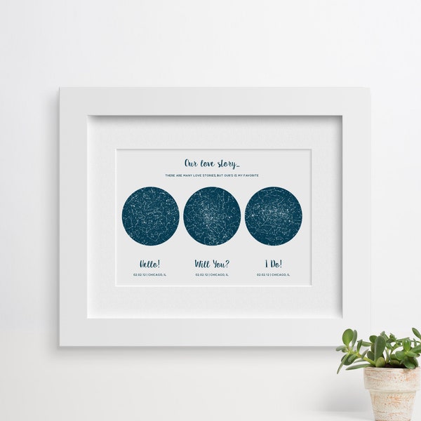 3 Sky Star Map, Custom Anniversary Gift, Personalized Gift for Him, Wedding Date Print, Custom Night Sky Print, Hello Will You I do