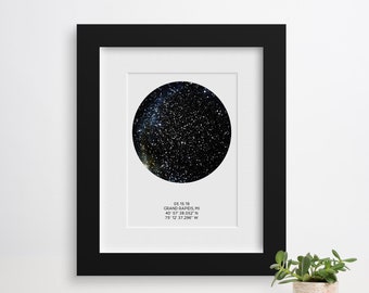Custom Night Sky Print, Available Framed, Star Map by Date, Anniversary Gift for Him, Gift for Husband, 1 Year Anniversary, Custom Star Map