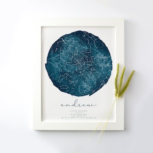 Custom Star Map, Water Color Night Sky, Personalized Constellation Map, Night You Were Born, New Baby Gift, Custom Wedding Gift, Stars Above