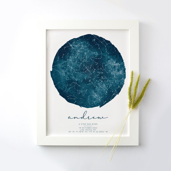 Custom Star Map, Water Color Night Sky, Personalized Constellation Map, Night You Were Born, New Baby Gift, Custom Wedding Gift, Stars Above