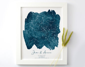 Personalized Engagement Gift, Custom Night Sky Print, Personalized Star Map, Gift for Couple, Night We Met, Night Sky Print