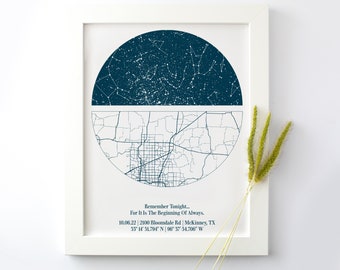 Under These Stars Print, Custom Night Sky & Map, Paper Gift, First Anniversary Gift, Gift for Husband, First Year Anniversary Gift