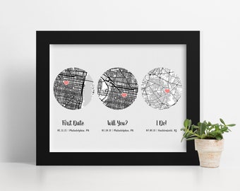 Custom Hello, Will You, I Do Framed Print, 1st Anniversary Paper Gift, Unique Wedding Gift, First Anniversary Gift Husband, Custom Map Art