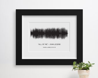 Custom Sound Wave Print, Anniversary Paper Gift, Gift for Boyfriend, Gallery Wall, Song Wave Art, Sound Wave Print Framed