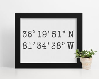 Custom Coordinates Print, Framed, Engagement Gift, Cool Gift Idea, Longitude Latitude Print, Destination Wedding Gift, Gallery Wall