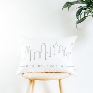 Personalized City Skyline Pillow, Gift for Friend, Housewarming Gift, Gift for Best Friend, New Home Gift, Skyline Art, Custom Coordinates image 2