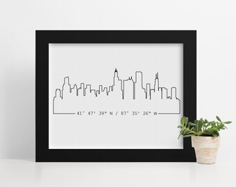 Custom Skyline Print, Framed Skyline Art, New Home Gift, Housewarming Gift, Custom Coordinates, Apartment Decor,  Framed Gift, City Art