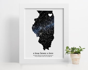 Custom State Night Sky Print, Home Sweet Home, Star Map Shape, Realtor Closing Gift, Housewarming Gift, Night Sky Art