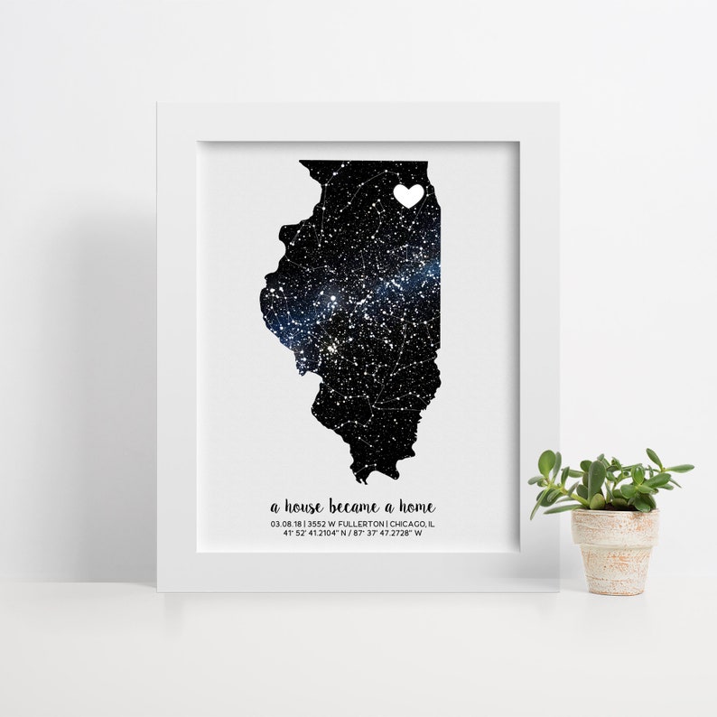 Custom State Night Sky Print, Home Sweet Home, Star Map Shape, Realtor Closing Gift, Housewarming Gift, Night Sky Art image 1