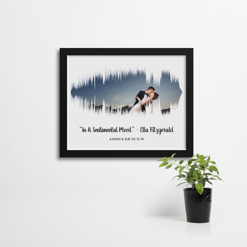 Custom Photo & Sound Wave Poster, Wedding Photo Gift, Gift for Boyfriend, Gift for Her, First Anniversary Gift Idea, Paper Gift image 1