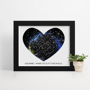 Night Sky Heart, Anniversary Gift Idea, Constellation Map by Date, Wedding Gift to Couple, Custom Night Sky, Engagement Gift for Couple