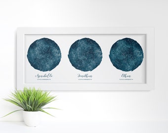 Personalized 3 Night Sky Poster, 10"x24" Framed, Mother's Day Gift, Custom Wall Decor, Gift for Mom, Gift For Dad