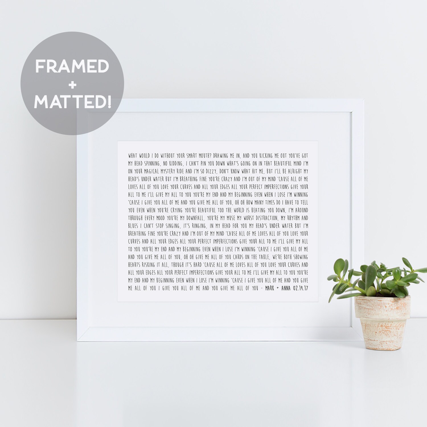 Custom Framed Song Lyrics Song Lyrics Wall Art Framed Etsy