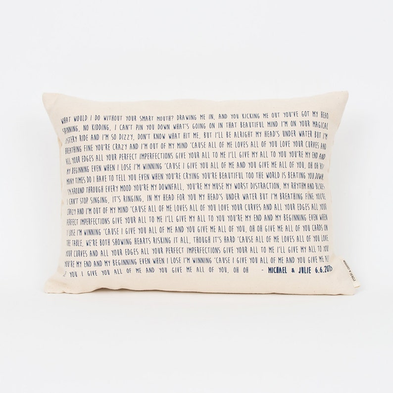 Personalized Song Lyric Pillow, 2nd Anniversary Cotton Gift, Wedding Song Gift, Gift for Her, Song Lyric Gifts, Gift for Bride, Home Gifts image 1