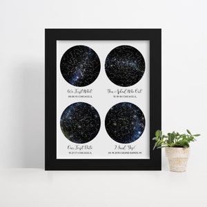 Impression personnalisée de constellation encadrée à 4 dates, impression de carte des étoiles, cadeau à maman de fille, carte du ciel nocturne, cadeau d’anniversaire épouse
