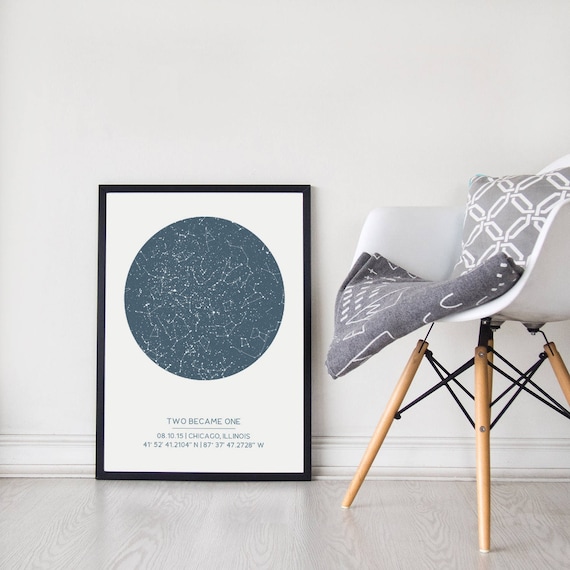 Custom Star Map by Date Poster, Available Framed, Unique Gift Idea, Constellation Print, First Anniversary Gift, Wedding Gift, Gift for Men