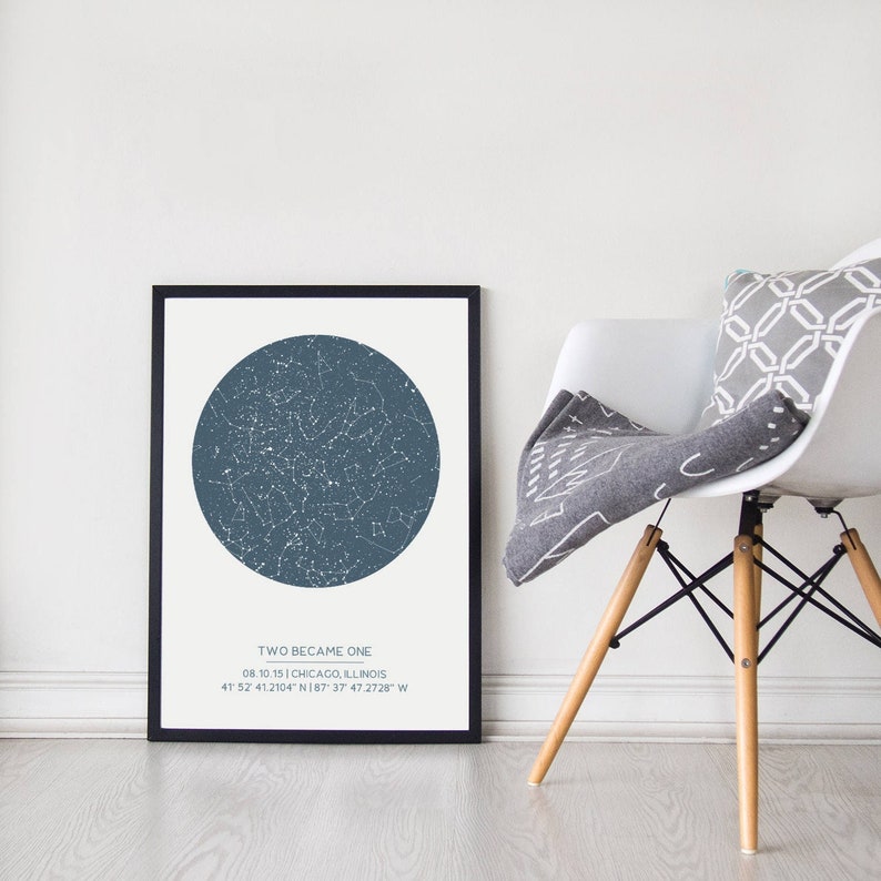 Custom Star Map by Date Poster, Available Framed, Unique Gift Idea, Constellation Print, First Anniversary Gift, Wedding Gift, Gift for Men image 1