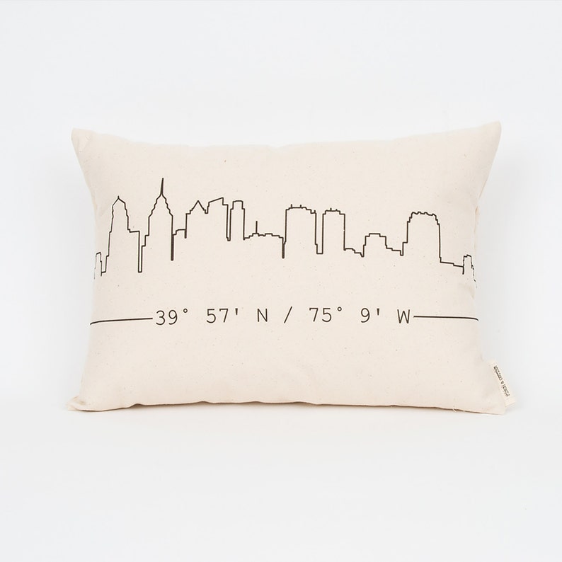 Personalized City Skyline Pillow, Gift for Friend, Housewarming Gift, Gift for Best Friend, New Home Gift, Skyline Art, Custom Coordinates 