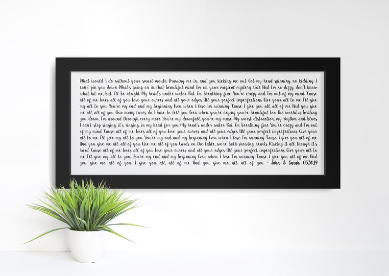 Custom Framed Song Lyric Print, 10x24 Framed, 1st Anniversary Gift, Custom Wall Decor, Personalized Song Art, Wedding Song Gift, image 4