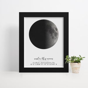 Framed Custom Moon Print, Mother's Day Gift, Framed Moon Phase Print, Dorm Decor, Birthday Gift, Nursery Wall Decor, Anniversary Gift Men image 1